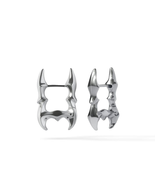 Obscure Spine - Frame Edition earrings – rectangular sculptural silver earrings in solid 925 sterling silver with polished modern finish.